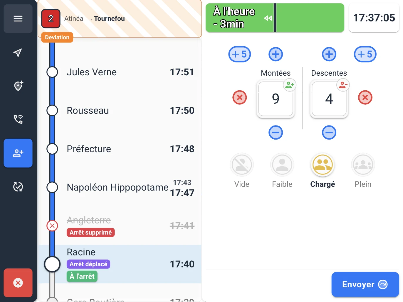 Application conducteur : comptage des montées et descentes à l’arrêt et niveau d’affluence du véhicule