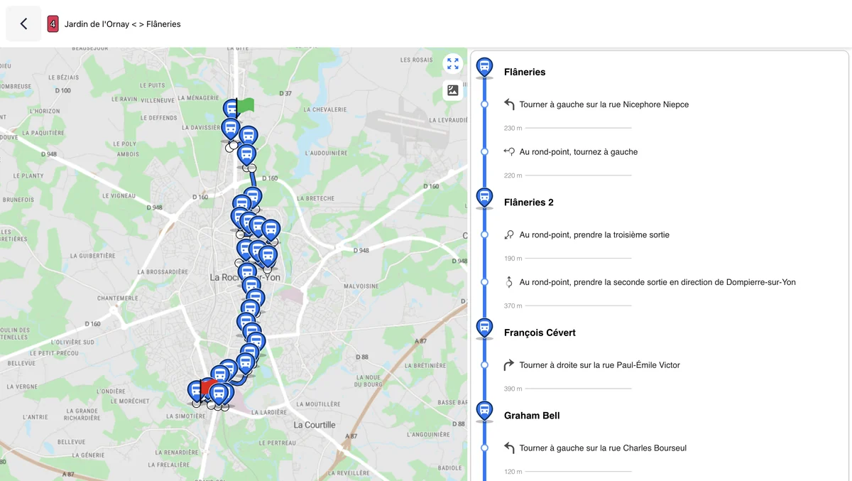 Flexnav driver portal on computer: line route, stops and guidance instructions